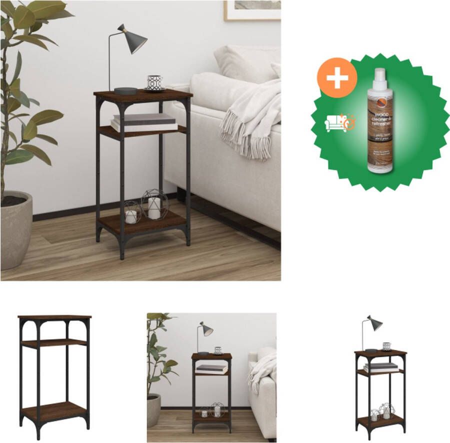 VidaXL Bijzettafel Bruineiken Bewerkt hout en staal 40x30x75 cm Tafel Inclusief Houtreiniger en verfrisser
