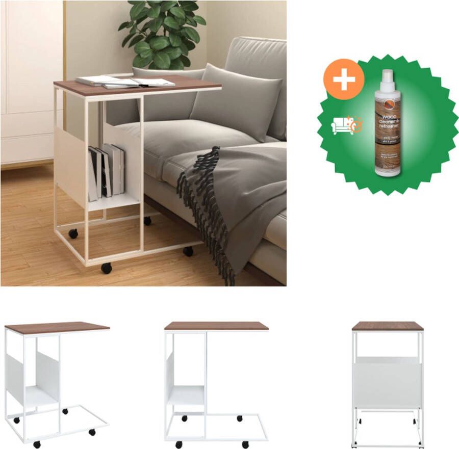VidaXL Bijzettafel met wieltjes 55x36x63-5 cm bewerkt hout wit Tafel Inclusief Houtreiniger en verfrisser