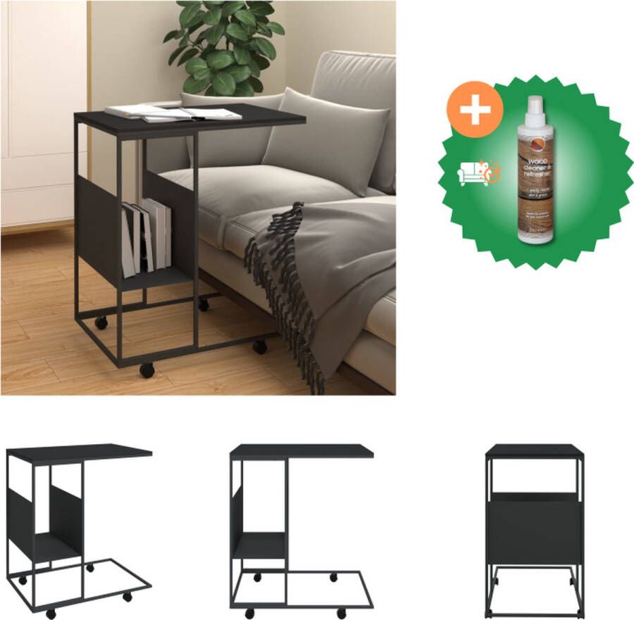 VidaXL Bijzettafel met wieltjes 55x36x63-5 bewerkt hout zwart Tafel Inclusief Houtreiniger en verfrisser