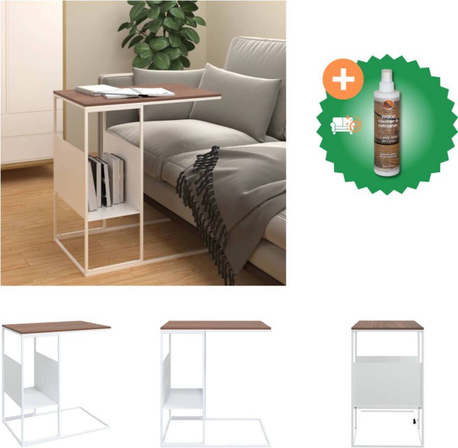 VidaXL Bijzettafel C-vormig Hout en IJzer 55 x 36 x 59.5 cm Wit Bruin Tafel Inclusief Houtreiniger en verfrisser