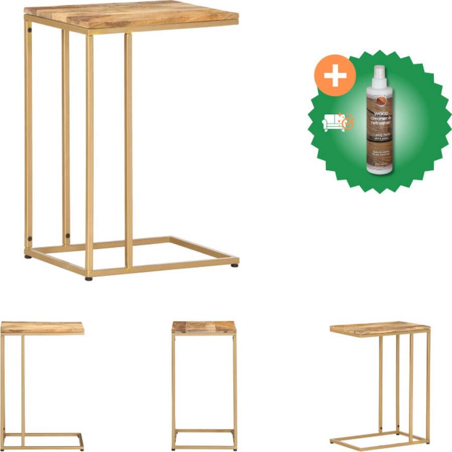 VidaXL Bijzettafel C-vormig Mangohout Goud 35x45x65cm Tafel Inclusief Houtreiniger en verfrisser