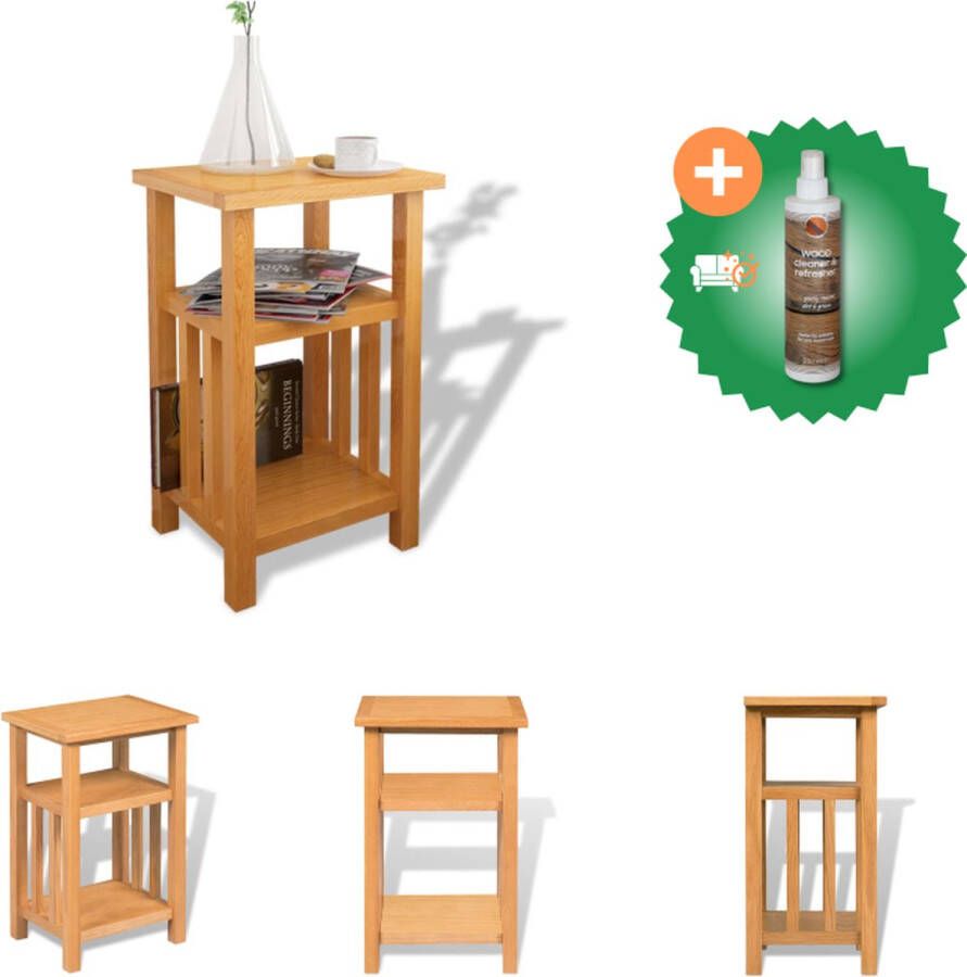 VidaXL Bijzettafel met tijdschrifthouder 27x35x55 cm massief eikenhout Tafel Inclusief Houtreiniger en verfrisser