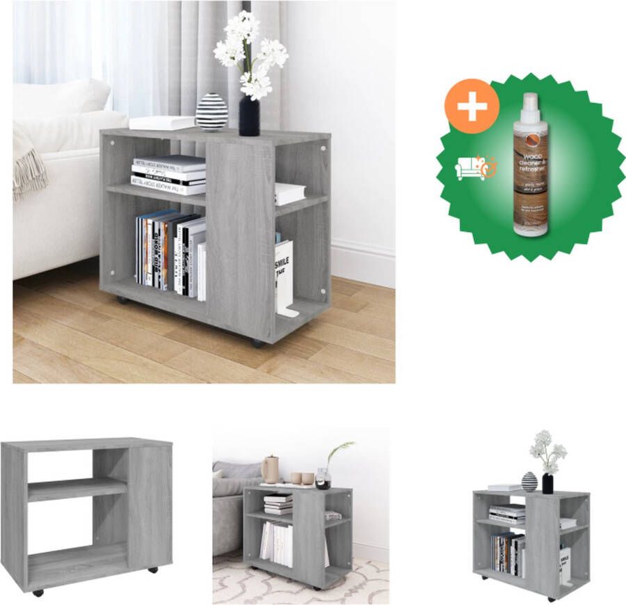 VidaXL Bijzettafel grijs sonoma eiken 70 x 35 x 55 cm opbergruimte wieltjes Tafel Inclusief Houtreiniger en verfrisser