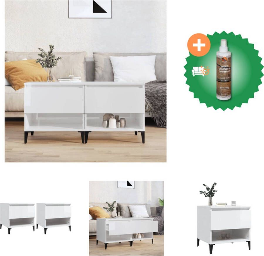 VidaXL Bijzettafel Hoogglans wit 50 x 46 x 50 cm Bewerkt hout en metaal Tafel Inclusief Houtreiniger en verfrisser