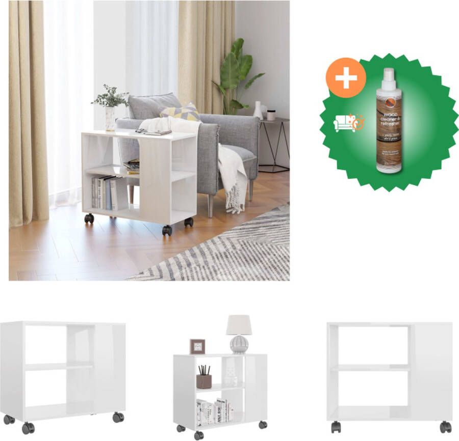 VidaXL Bijzettafel Hoogglans Wit 70 x 35 x 55 cm Bewerkt Hout Tafel Inclusief Houtreiniger en verfrisser