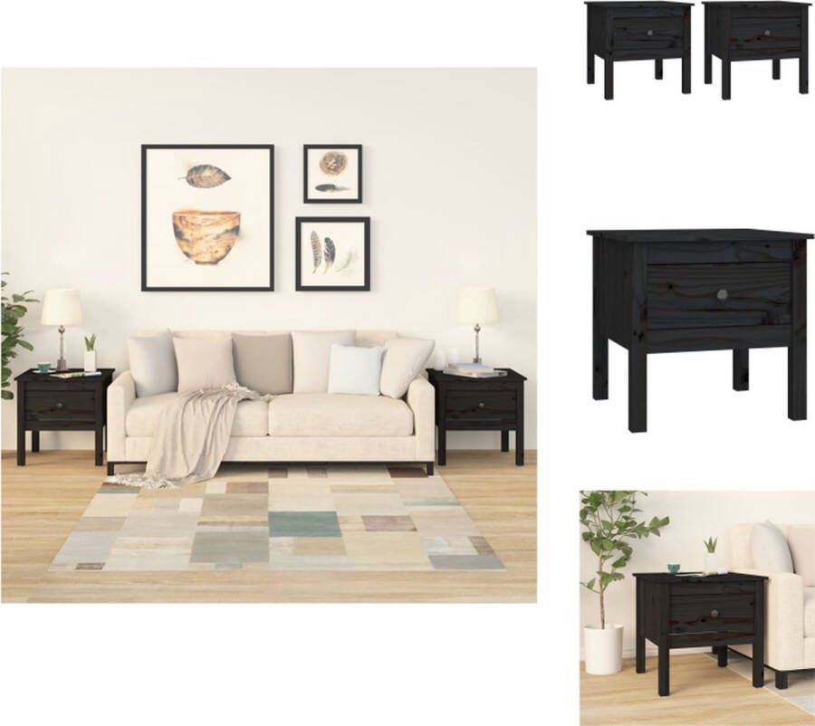 VidaXL Bijzettafel Bijzettafels Eindtafel Salontafel Bijzettafels 2 st 50x50x49 cm massief grenenhout zwart - Foto 2