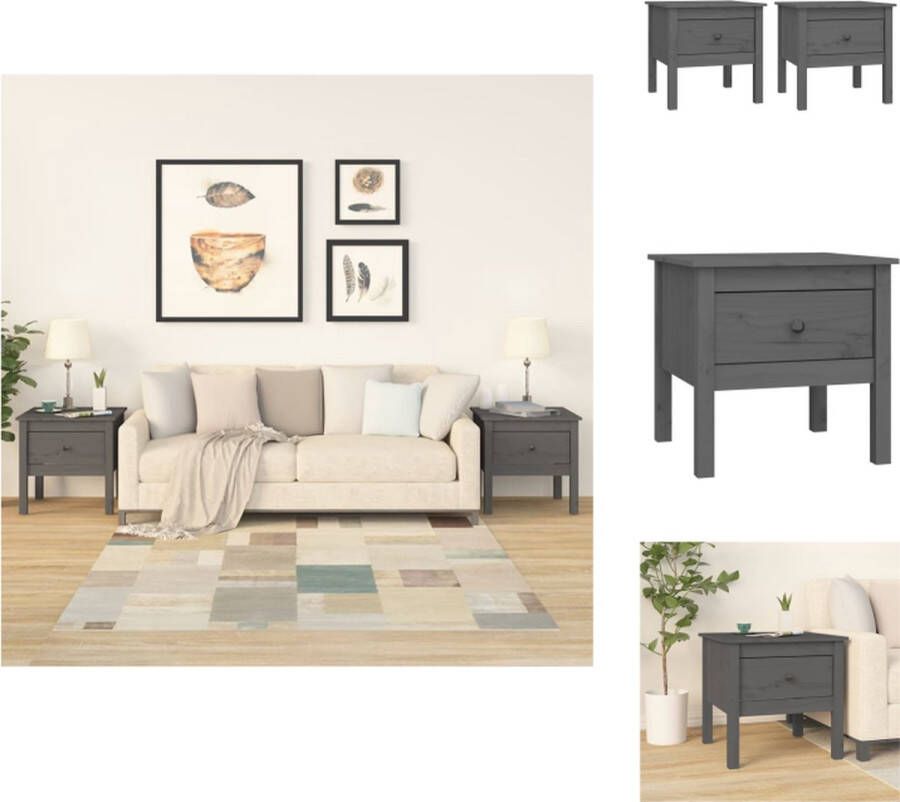 VidaXL Bijzettafel Bijzettafels Eindtafel Salontafel Bijzettafels 2 st 50x50x49 cm massief grenenhout grijs - Foto 2