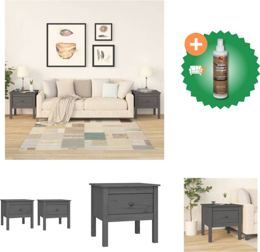 VidaXL Bijzettafel Houten Grijs 50 x 50 x 49 cm Massief Grenenhout Tafel Inclusief Houtreiniger en verfrisser