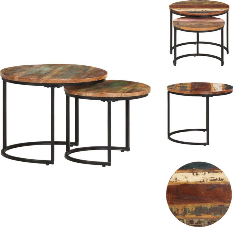VidaXL Bijzettafel Houten Handgemaakt Gerecycled Uniek Meerkleurig 50x40 cm 40x34 cm 2 stuks Tafel