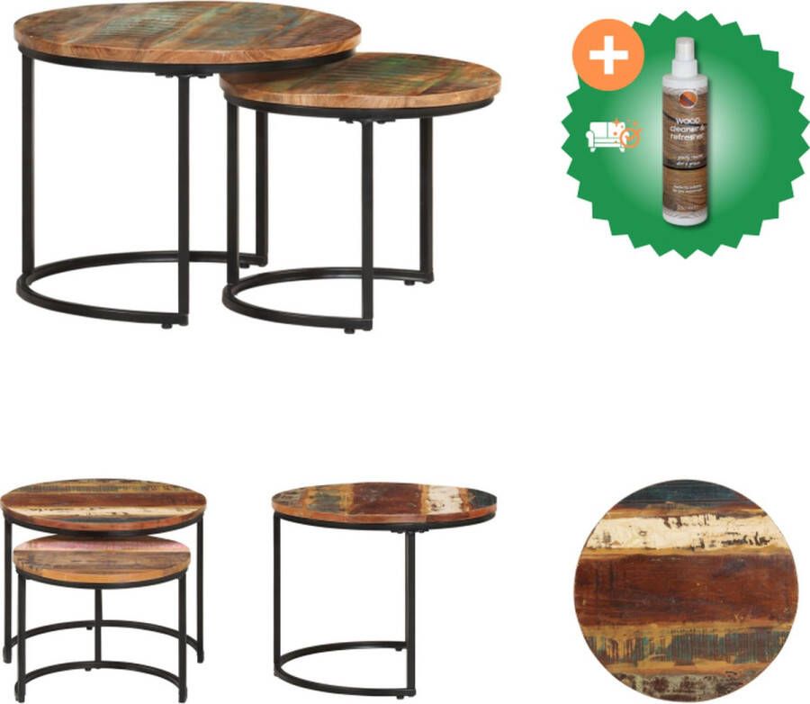 VidaXL Bijzettafel Houten Handgemaakt Gerecycled Uniek Meerkleurig 50x40 cm 40x34 cm 2 stuks Tafel Inclusief Houtreiniger en verfrisser - Foto 2