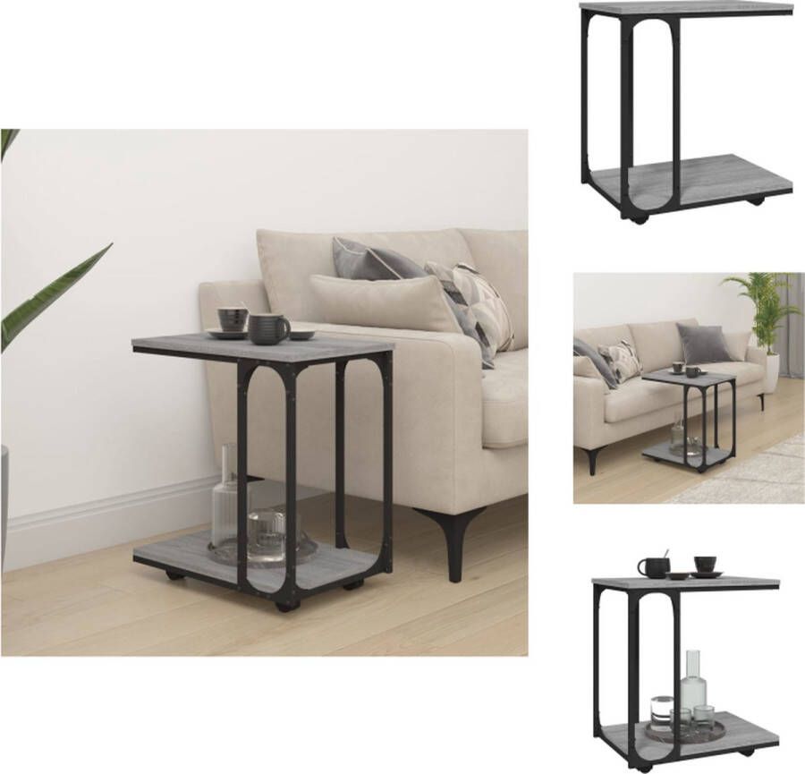 VidaXL Bijzettafel Bijzettafels Salontafel Tafel Bijzettafel met wieltjes 50x35x55 5 cm hout grijs sonoma eiken - Foto 2