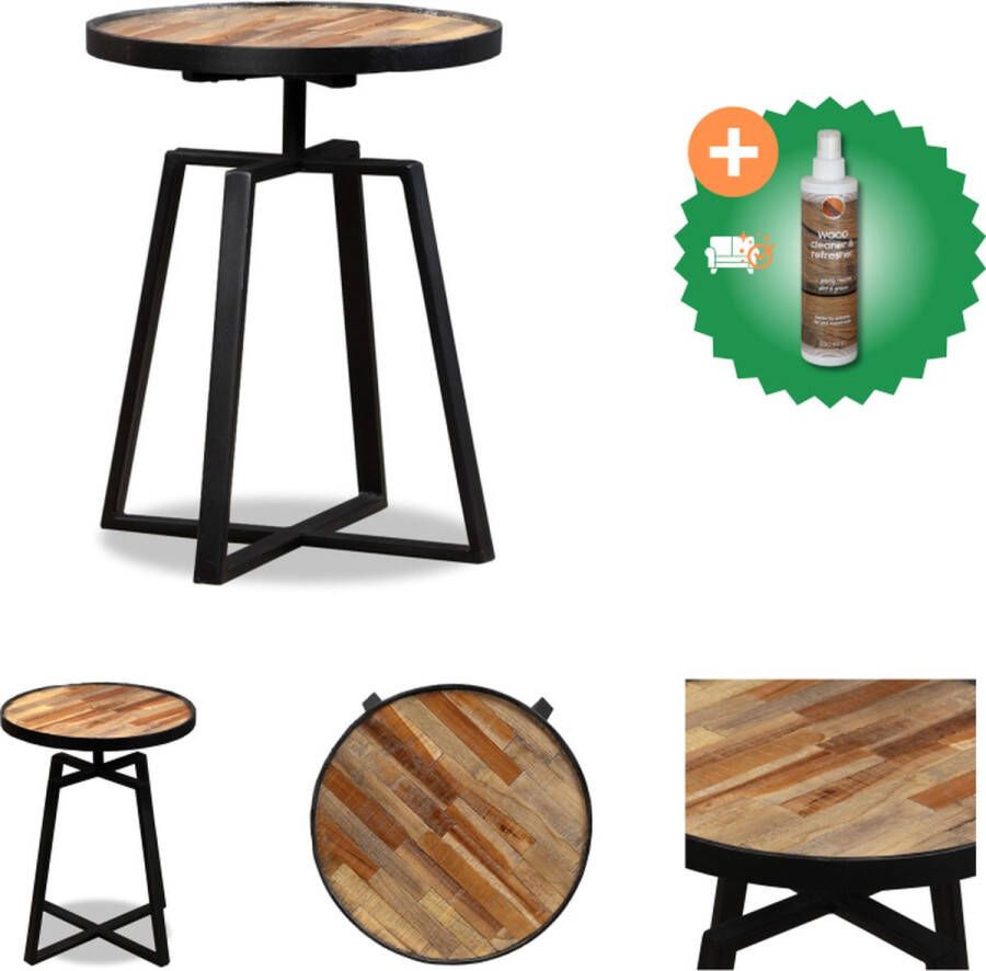 VidaXL Bijzettafel Industrieel 39 x 50 cm Gerecycled teakhout en staal Tafel Inclusief Houtreiniger en verfrisser