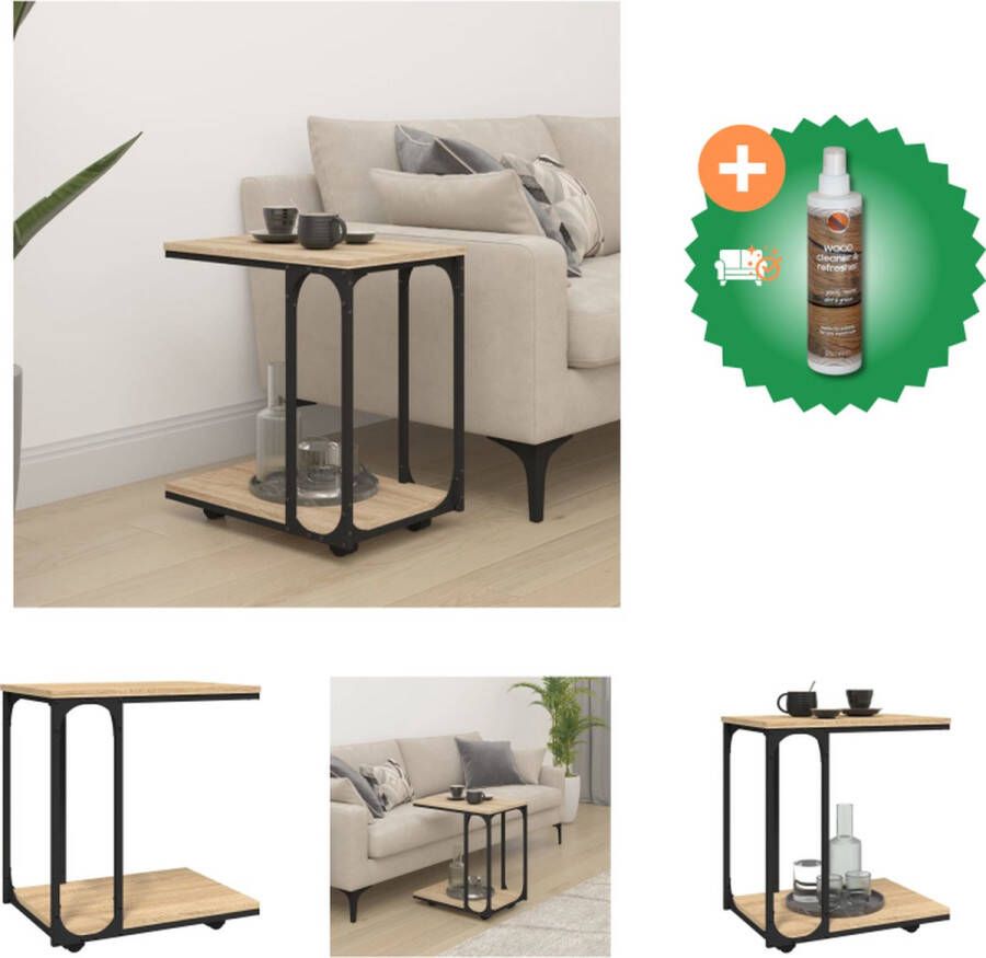 VidaXL Bijzettafel Industrieel 50 x 35 x 55.5 cm Hoge kwaliteit Opbergfunctie C-vormig ontwerp Draaibare wielen Sonoma eiken Tafel Inclusief Houtreiniger en verfrisser