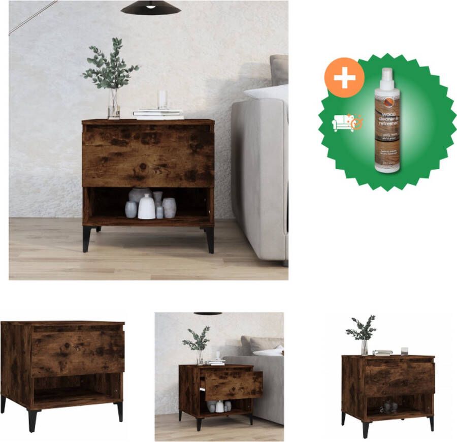 VidaXL Bijzettafel 50x46x50 cm bewerkt hout gerookt eikenkleurig Tafel Inclusief Houtreiniger en verfrisser