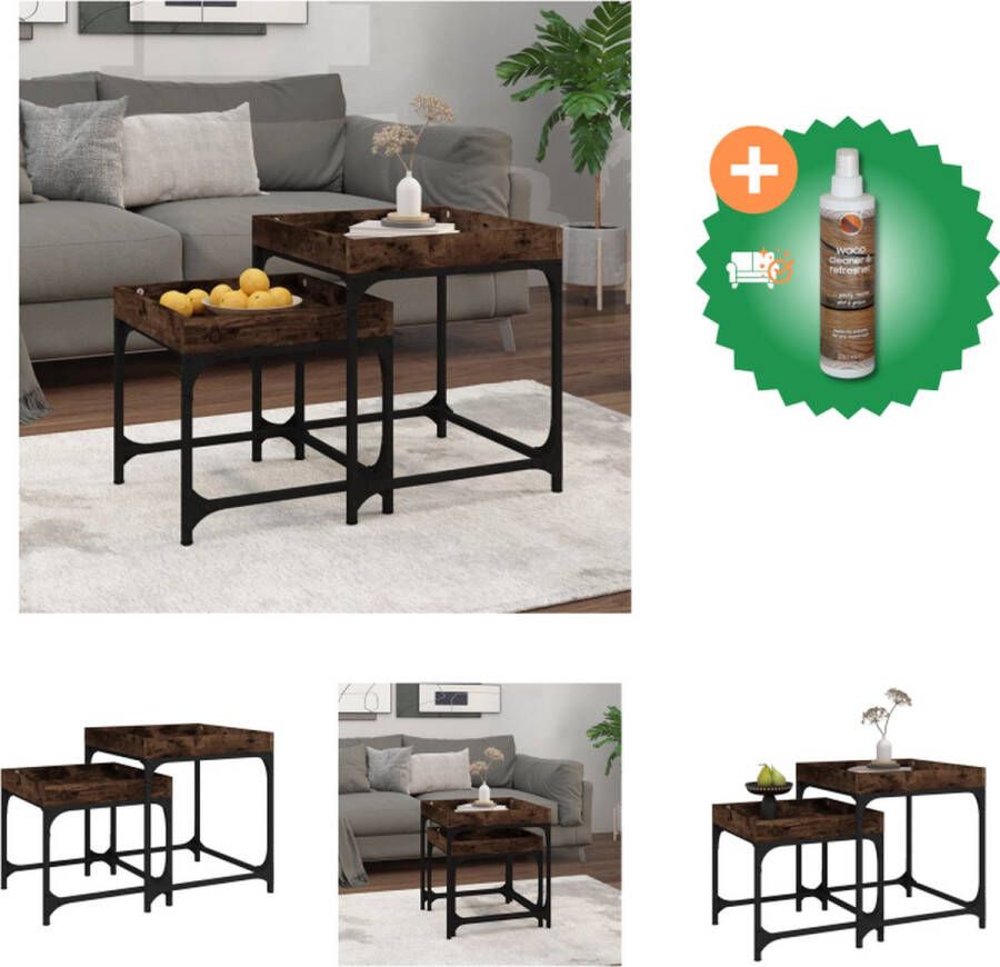 VidaXL Bijzettafel Industrieel Gerookt Eiken Hout Staal 45 x 45 x 50.5 cm 40 x 40 x 38.5 cm Tafel Inclusief Houtreiniger en verfrisser