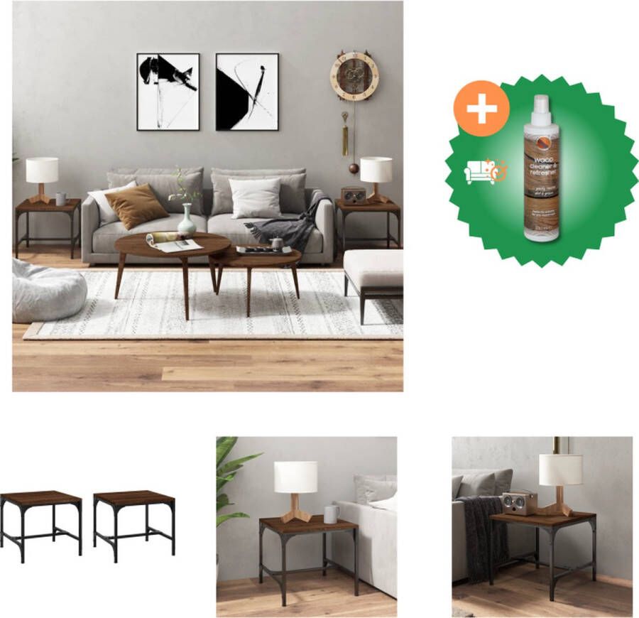 VidaXL Bijzettafel Industrieel Set van 2 40x40x35 cm Bruineiken Tafel Inclusief Houtreiniger en verfrisser