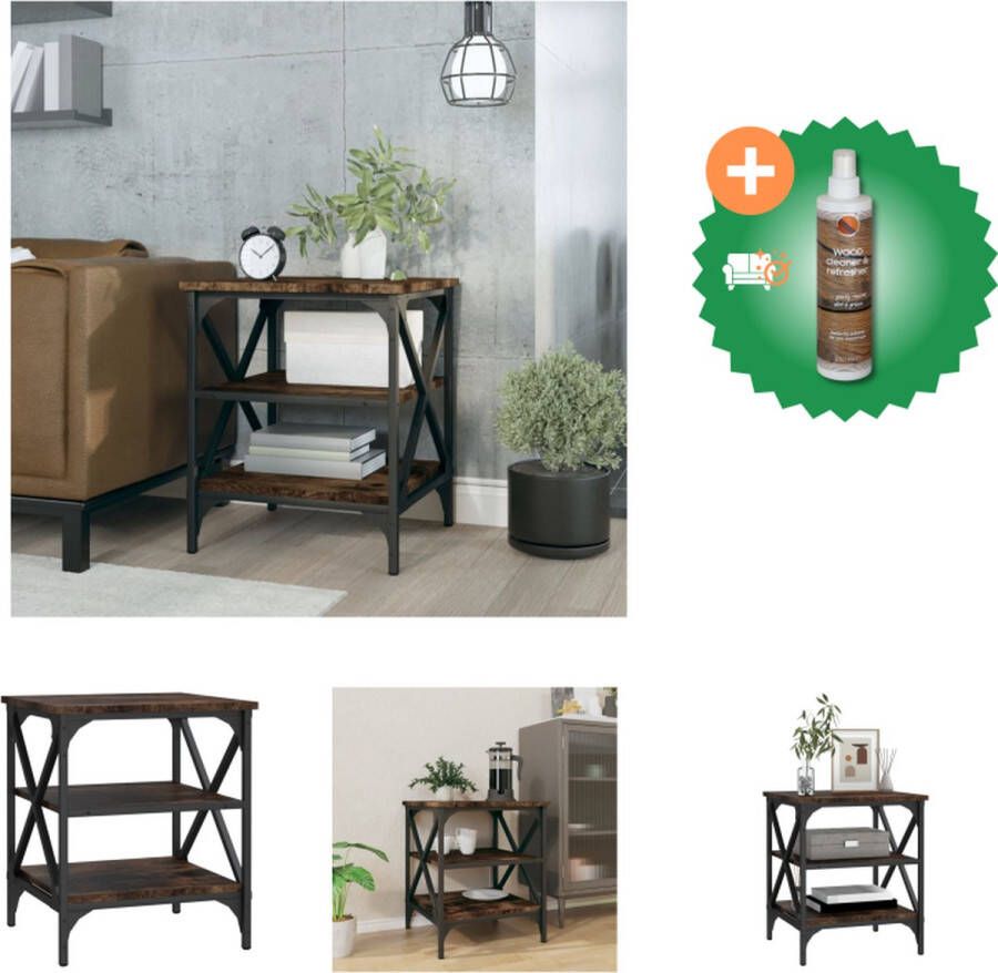 VidaXL Bijzettafel Industrieel Woonkamer 40x42x50 cm Gerookt Eiken Tafel Inclusief Houtreiniger en verfrisser