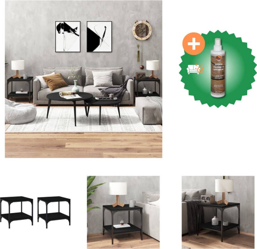 VidaXL Bijzettafel Industriële Make-over Set van 2 40x40x40cm Zwart Tafel Inclusief Houtreiniger en verfrisser