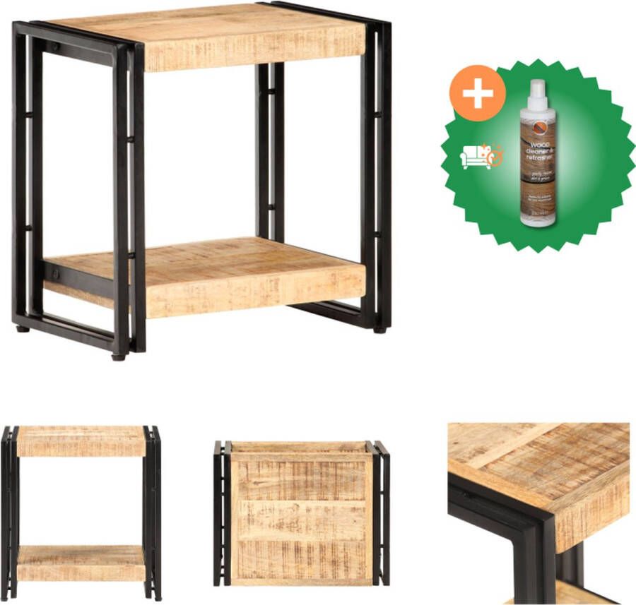 VidaXL Bijzettafel Industriële Stijl 40 x 30 x 40 cm Ruw Mangohout met IJzeren Frame Tafel Inclusief Houtreiniger en verfrisser