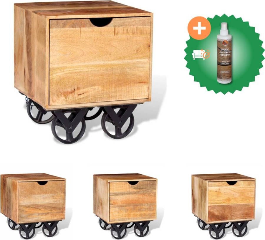 VidaXL Bijzettafel Industriële Stijl 40 x 40 x 45 cm Mangohout Bruin Zwart Tafel Inclusief Houtreiniger en verfrisser