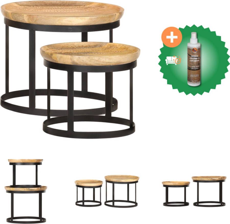 VidaXL Bijzettafel Industriële Stijl 53x44 cm en 43x36 cm Massief Mangohout en Staal Tafel Inclusief Houtreiniger en verfrisser