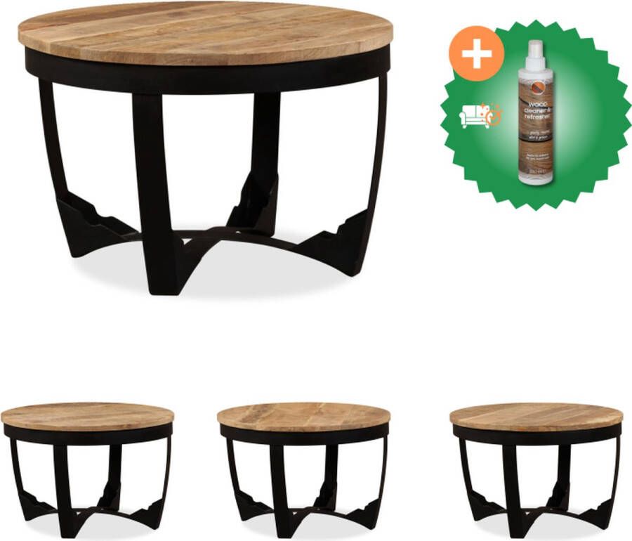 VidaXL Bijzettafel Industriële Stijl 60 x 40 cm Handgemaakt van Ruw Mangohout Tafel Inclusief Houtreiniger en verfrisser