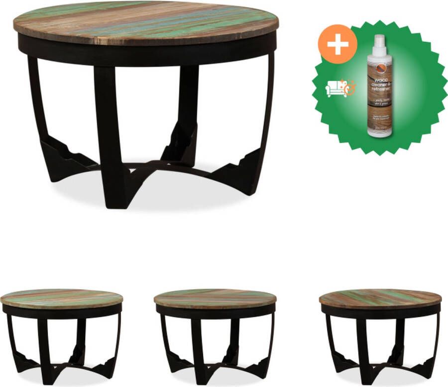 VidaXL Bijzettafel Industriële Stijl 60 x 40 cm Massief gerecycled hout en gepoedercoat staal Tafel Inclusief Houtreiniger en verfrisser