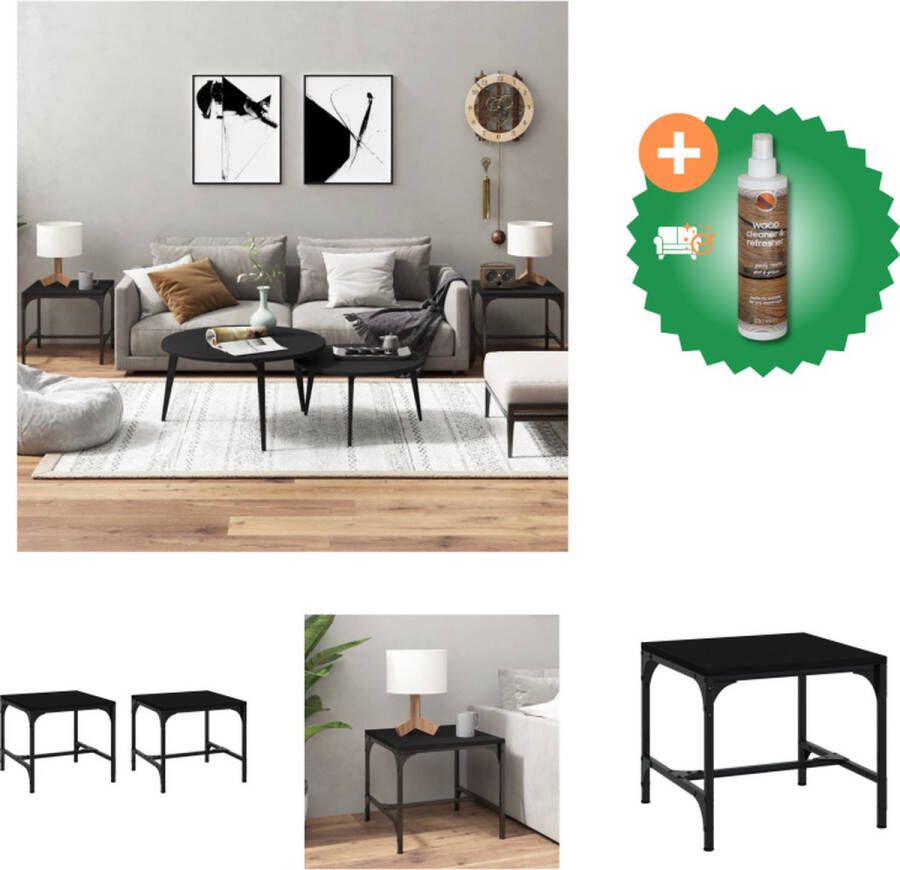 VidaXL Bijzettafel Industriële Stijl Set van 2 40 x 40 x 35 cm Zwart Tafel Inclusief Houtreiniger en verfrisser