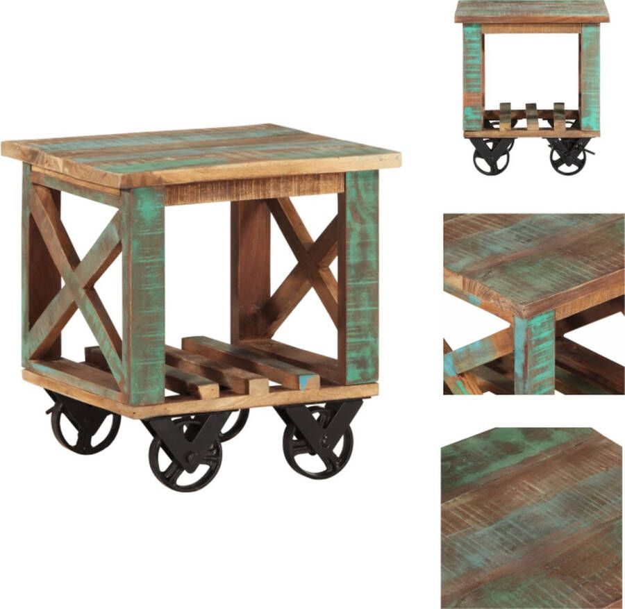 VidaXL Bijzettafel Klassieke Houten Bijzettafel 40 x 40 x 42 cm Massief Gerecycled Hout en Staal Tafel