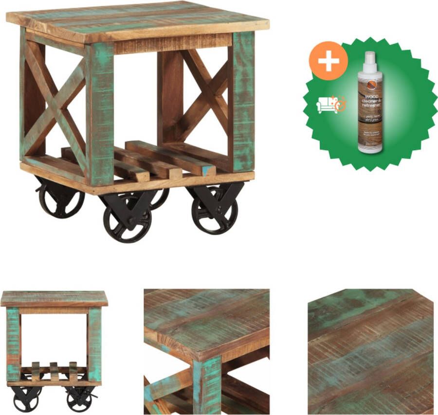 VidaXL Bijzettafel Klassieke Houten Bijzettafel 40 x 40 x 42 cm Massief Gerecycled Hout en Staal Tafel Inclusief Houtreiniger en verfrisser