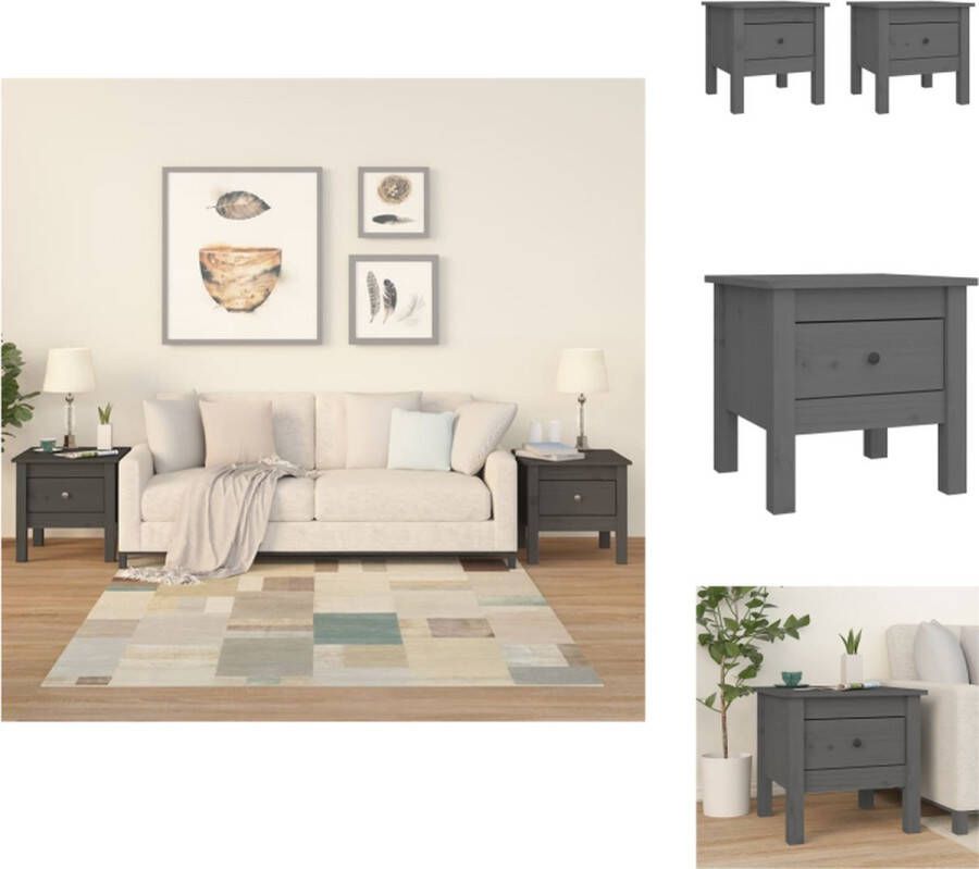 VidaXL Bijzettafel Bijzettafels Eindtafel Salontafel Bijzettafels 2 st 40x40x39 cm massief grenenhout grijs - Foto 2