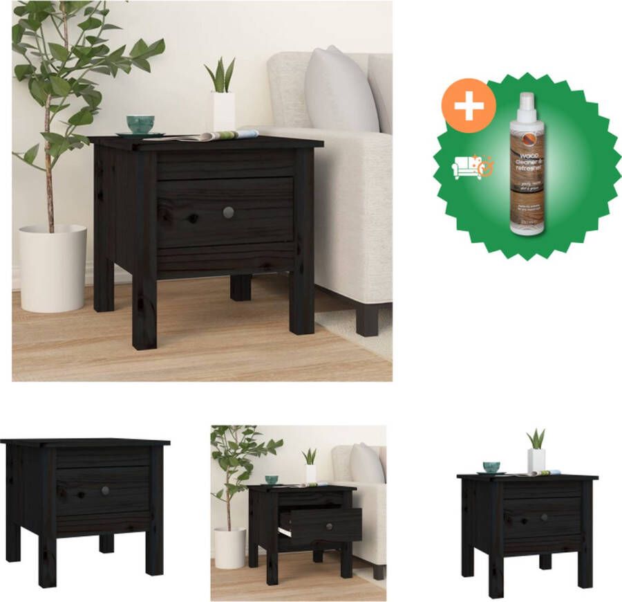 VidaXL Bijzettafel Massief grenenhout 40 x 40 x 39 cm zwart Tafel Inclusief Houtreiniger en verfrisser