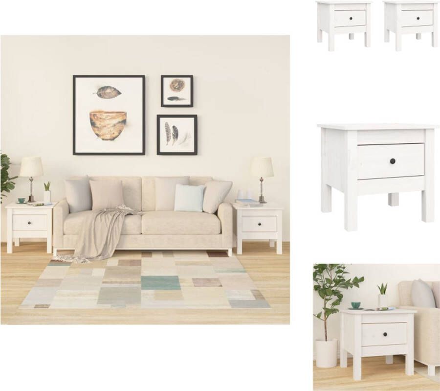 VidaXL Bijzettafel Bijzettafels Eindtafel Salontafel Bijzettafels 2 st 40x40x39 cm massief grenenhout wit - Foto 2