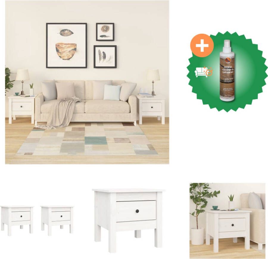 VidaXL Bijzettafel Massief Grenenhout Set van 2 40x40x39cm met lade Tafel Inclusief Houtreiniger en verfrisser