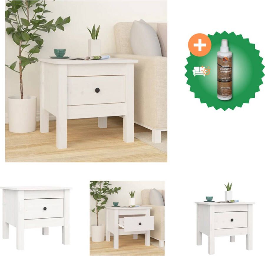VidaXL bijzettafel Massief grenenhout Wit 40 x 40 x 39 cm Tafel Inclusief Houtreiniger en verfrisser