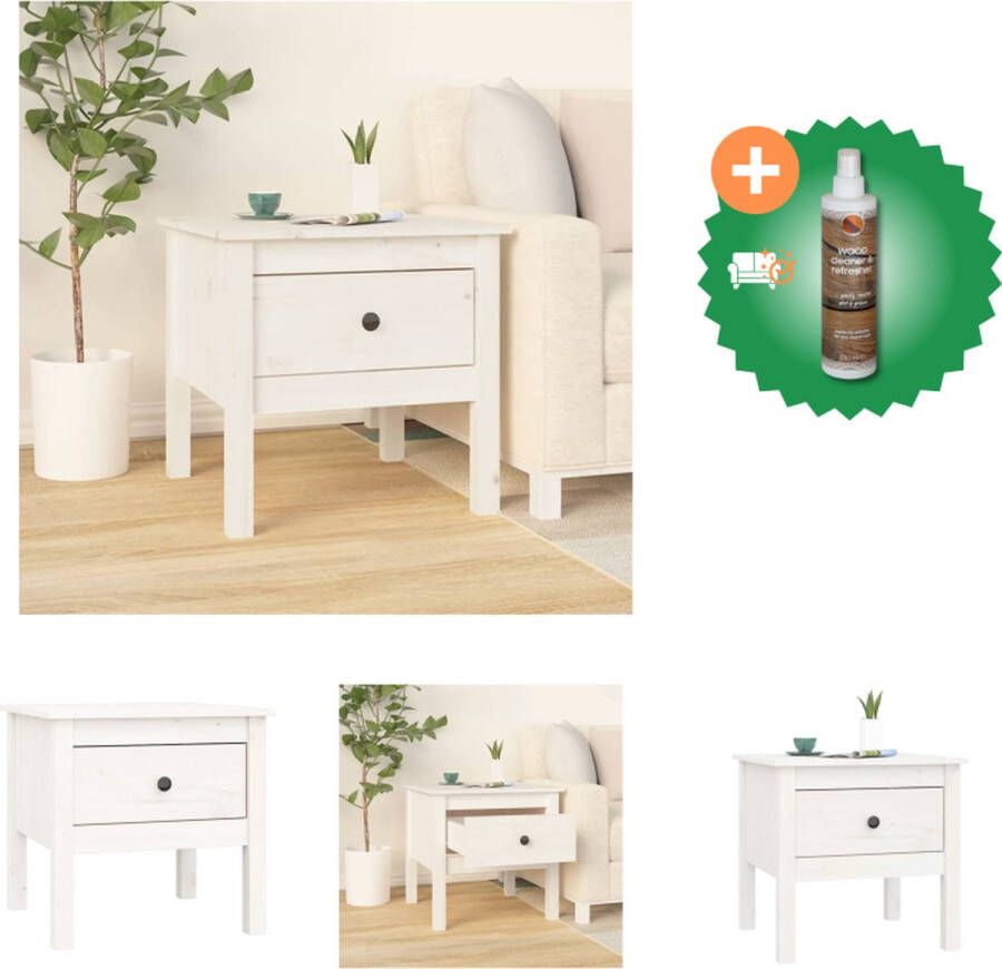 VidaXL Bijzettafel Massief grenenhout Wit 50 x 50 x 49 cm Tafel Inclusief Houtreiniger en verfrisser