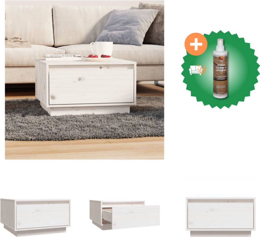 VidaXL Bijzettafel Massief Grenenhout Wit 55 x 56 x 32 cm Zweefpoten Tafel Inclusief Houtreiniger en verfrisser