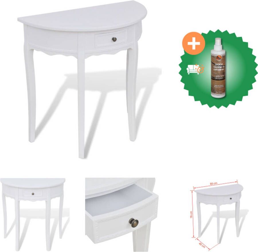 VidaXL Bijzettafel MDF en grenenhout 80 x 40 x 78 cm Wit Tafel Inclusief Houtreiniger en verfrisser