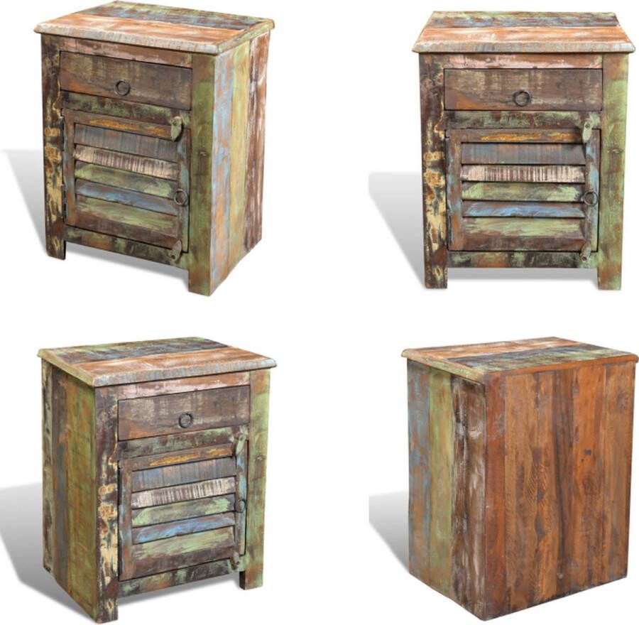 VidaXL -Bijzettafel-met-1-lade-en-1-deurtje-gerecycled-hout