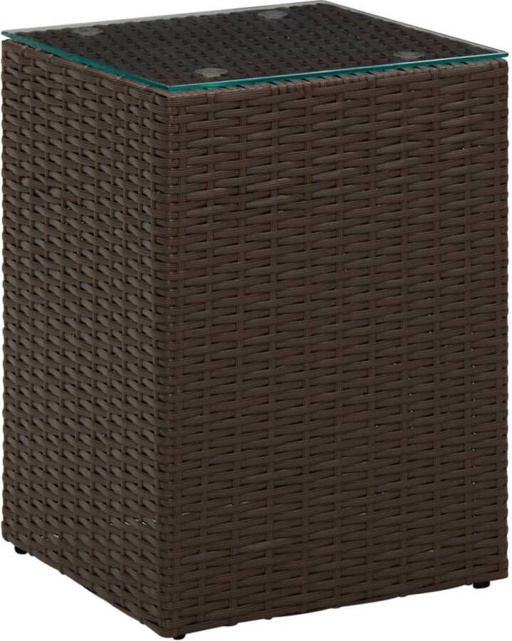 VidaXL Bijzettafel met glazen blad 35x35x52 cm poly rattan bruin