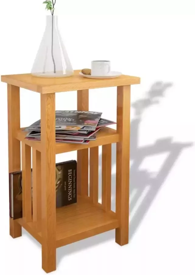 VidaXL Bijzettafel met tijdschriftenplank 27x35x55 cm massief eikenhout
