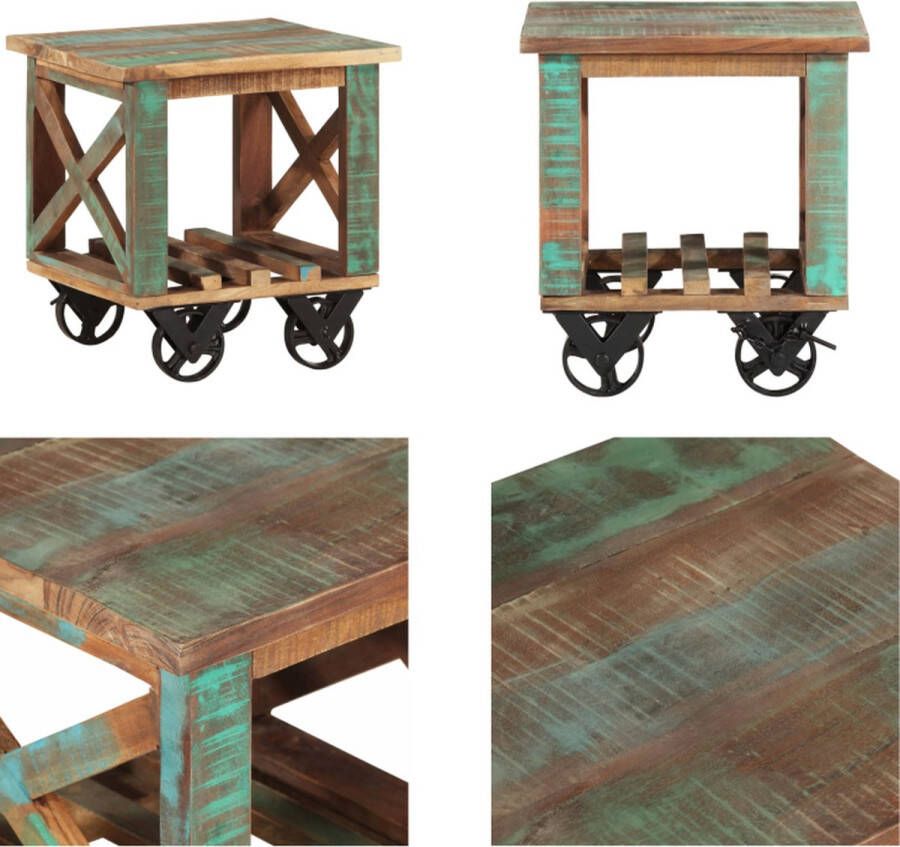 VidaXL Bijzettafel met wielen 40x40x42 cm massief gerecycled hout Bijzettafel Bijzettafels Houten Bijzettafel Salontafel