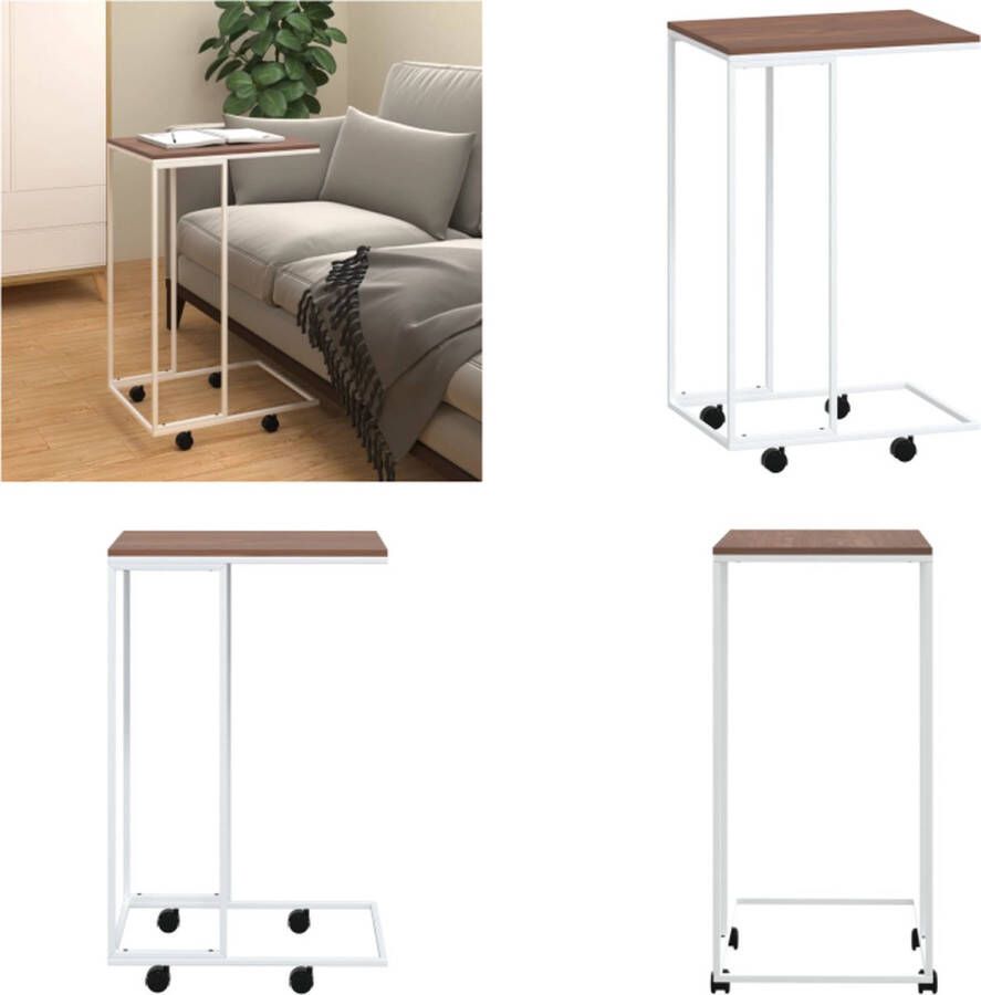 VidaXL Bijzettafel met wieltjes 40x30x63 5 bewerkt hout wit en bruin Bijzettafel Bijzettafels Salontafel Bijzettafeltje