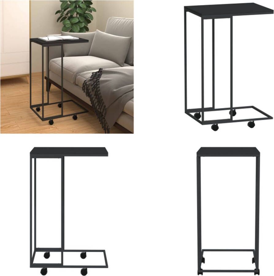 VidaXL Bijzettafel met wieltjes 40x30x63-5 bewerkt hout zwart Bijzettafel Bijzettafels Salontafel Bijzettafeltje - Foto 2