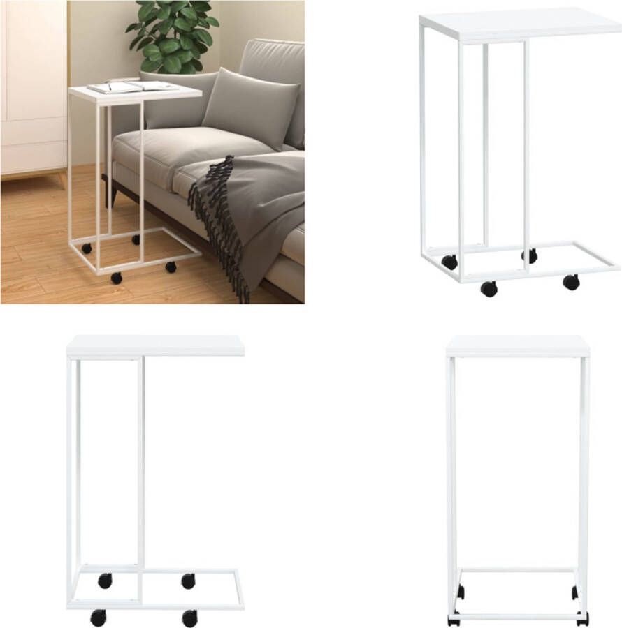 VidaXL Bijzettafel met wieltjes 40x30x63 5 bewerkt hout wit Bijzettafel Bijzettafels Salontafel Bijzettafeltje
