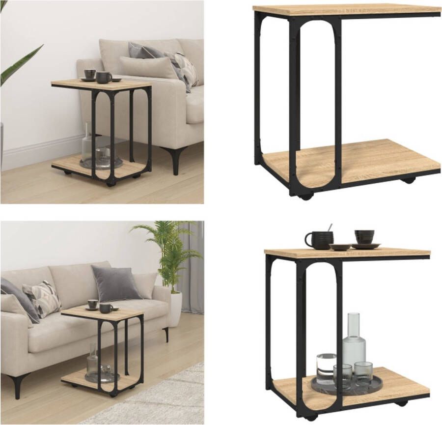 VidaXL Bijzettafel met wieltjes 50x35x55-5 cm hout sonoma eikenkleurig Bijzettafel Bijzettafels Salontafel Tafel