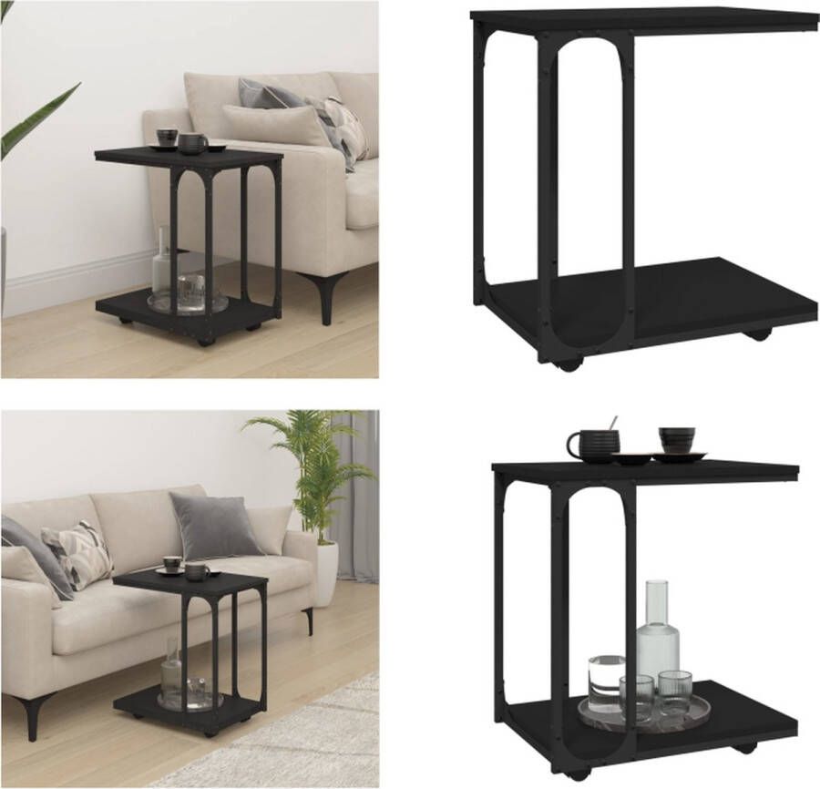 VidaXL -Bijzettafel-met-wieltjes-50x35x55-5-cm-hout-zwart Bijzettafel Bijzettafels Salontafel Tafel