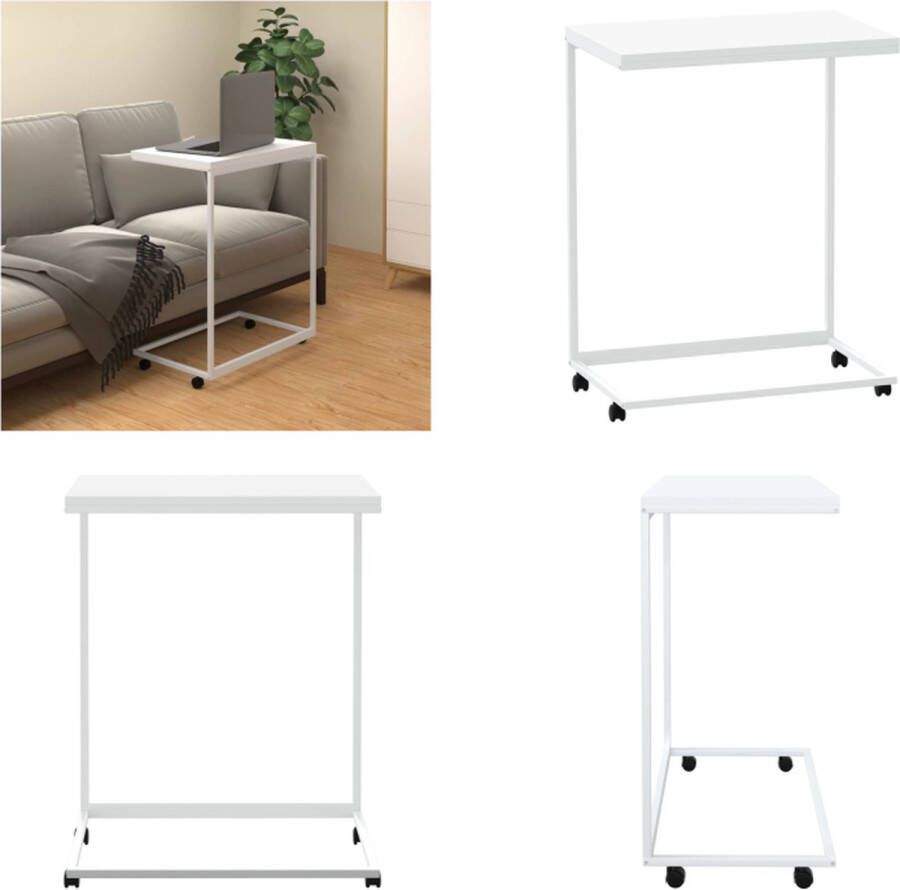 VidaXL Bijzettafel met wieltjes 55x35x70 cm bewerkt hout wit Bijzettafel Bijzettafels Salontafel Bijzettafeltje