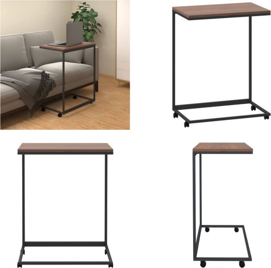 VidaXL Bijzettafel met wieltjes 55x35x70 cm bewerkt hout zwart Bijzettafel Bijzettafels Salontafel Bijzettafeltje