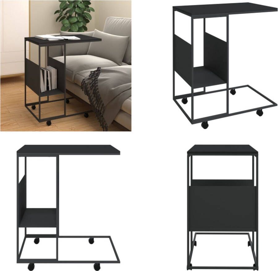 VidaXL Bijzettafel met wieltjes 55x36x63 5 cm bewerkt hout zwart Bijzettafeltje Bijzettafeltjes Salontafel Bijzettafel
